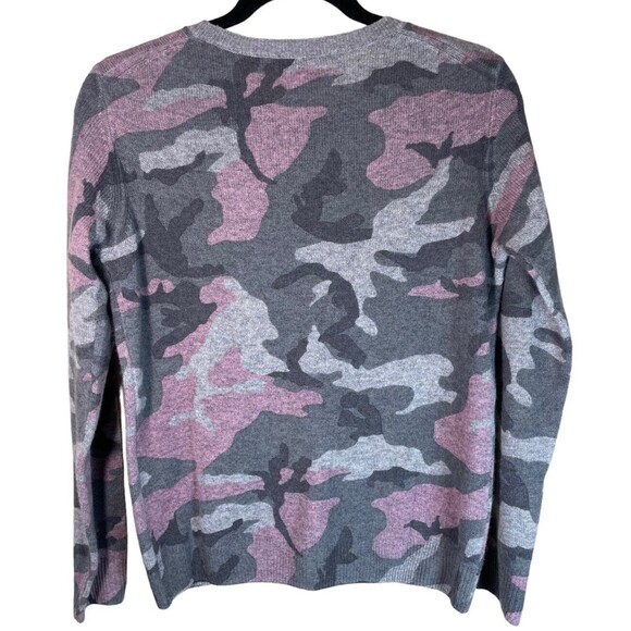 Amicale 100% Cashmere Pink‎ Grey Camouflage Crewneck Sweater Size Small Women’s - Picture 2 of 9